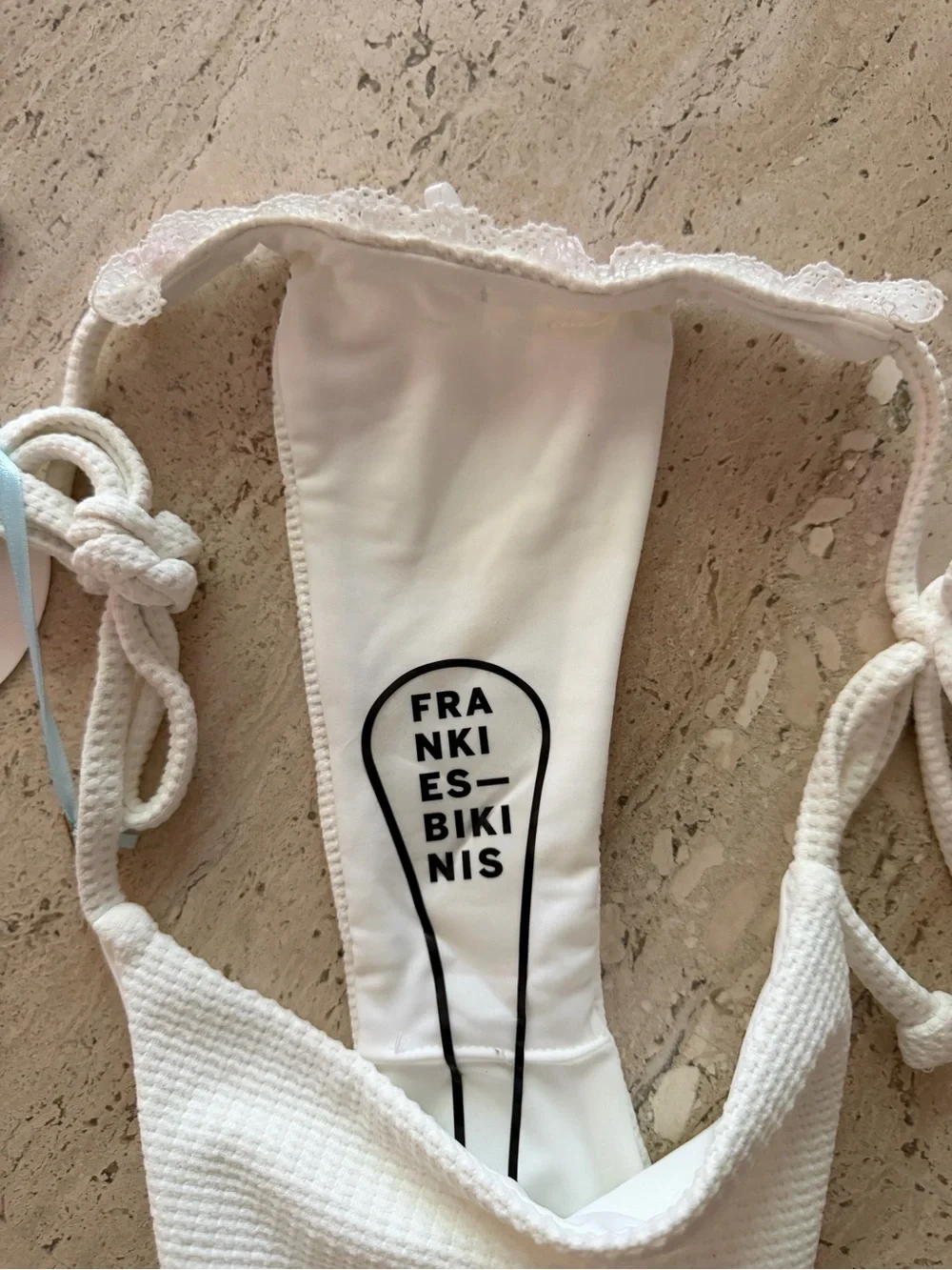 Frankie's Bikinis Cream & Pink Tie-Side Cheeky Bikini Bottom